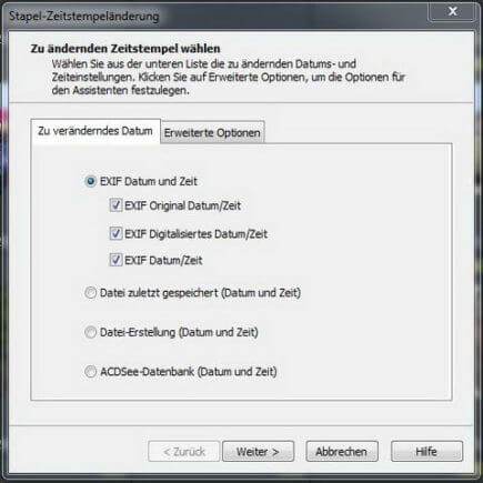 Aufnahmezeit per ACDSee Stapel-Zeitstempeländerung anpassen
