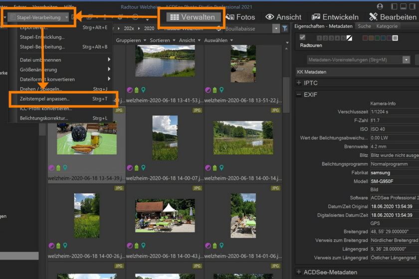Aufnahmezeit und Aufnahmedatum von mehreren Fotos per ACDSee korrigieren