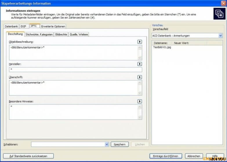 IPTC Metadaten per ACDSee Stapelverarbeitung beschreiben