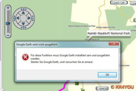 BaseCamp Kartenansicht Google Earth -Fehlermeldung