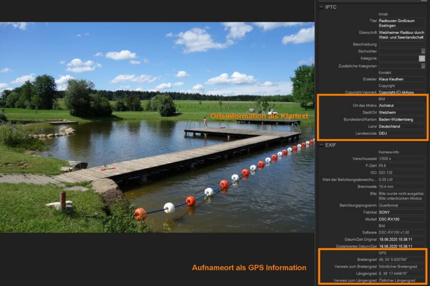 IPTC Information nach durchgeführtem Geotagging und Übernahme von Ortsinformationen