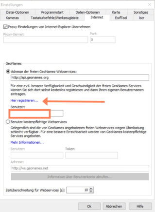 GeoSetter -Option Internet