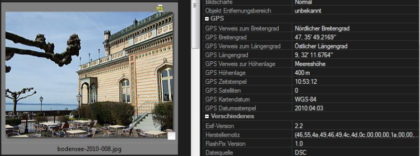 GPS Daten nach durchgeführtem Geotagging