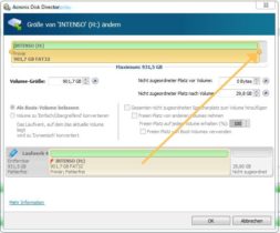 Volumen-Größe ändern auf 901,7 GB