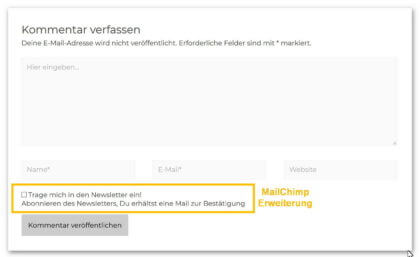 Kommentarfelder mit Erweiterung MailChimp