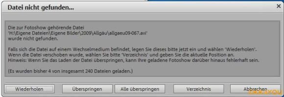 Magix -Fehlermeldung -Datei nicht gefunden