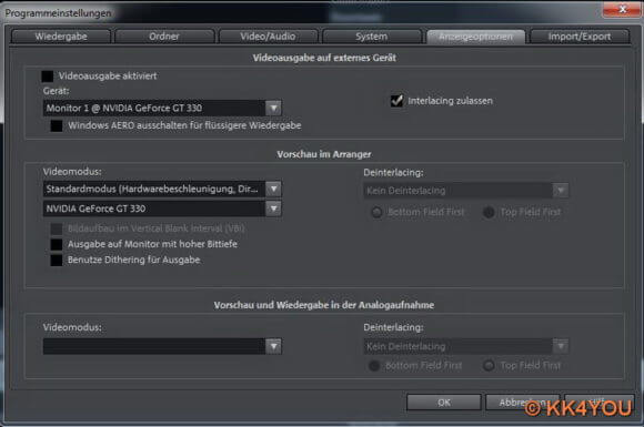 Magix Video deluxe Programmeinstellungen  -Anzeigeoptionen
