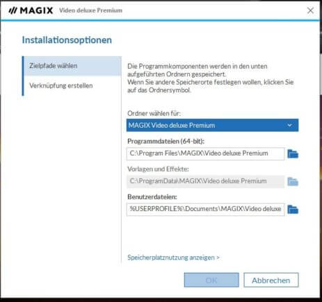 Magix Video deluxe Programmeinstellungen -Installationsoptionen