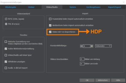 Video mit Ton erzeugt HDP Datei