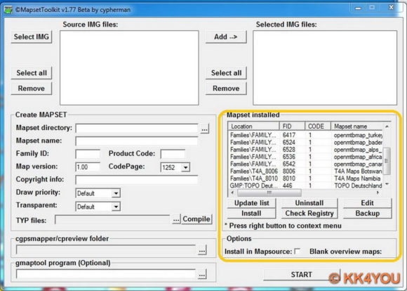 MapSetToolKit -Anzeige der installierten Karten