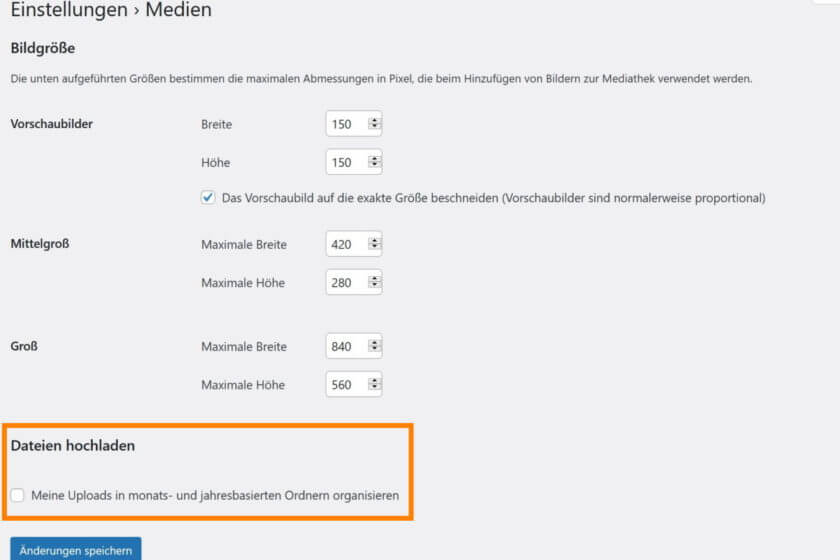 Standard WP Medien Einstellungen