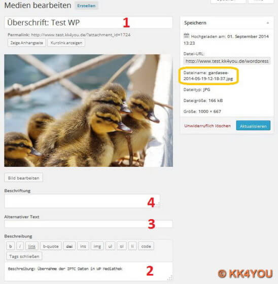 Bildtexte in der WordPress Mediathek