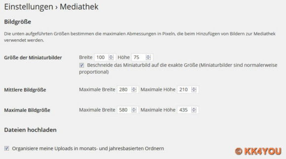 Web-Bilder: Empfohlene Einstellung der Bildgrößen in der Mediathek