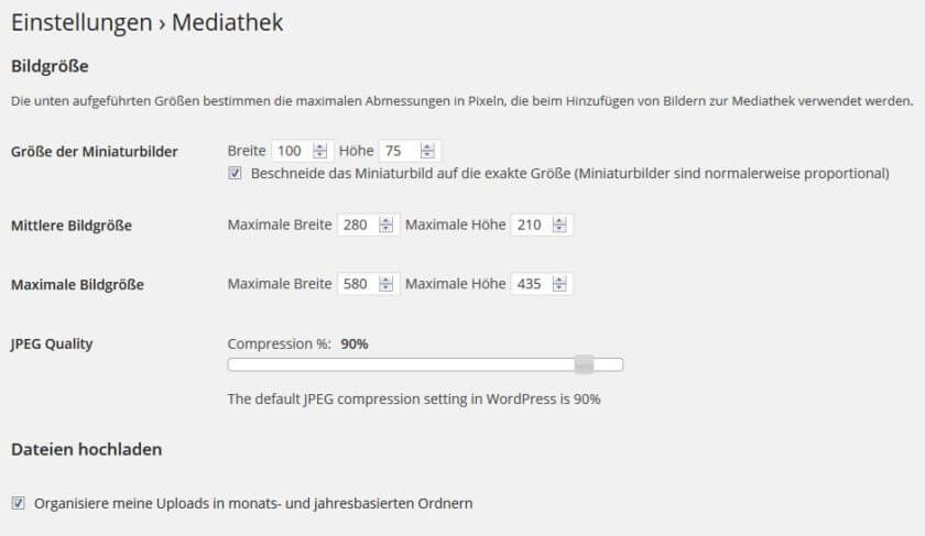 Einstellung mit dem Plugin WP Resized Image Quality