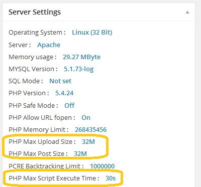 Server Settings nach Änderung der php.ini