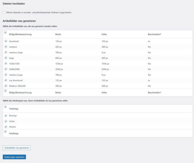 Artikelbilder neu generieren per Plugin Simple Image Sizes